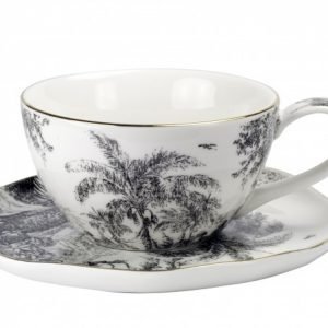 Ceylon: Taza de porcelana 250 ml con plato, borde color dorado