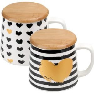 Heart of Gold: Taza de porcelana 350 ml con tapa de madera