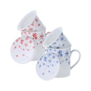 Pack de 2 Tazas con tapa de porcelana 320 ml con colador de porcelana