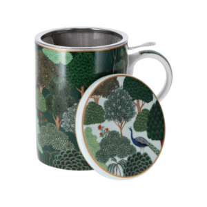 Taza de porcelana woodland con tapa 350 ml con filtro de acero inoxidable, en caja de regalo