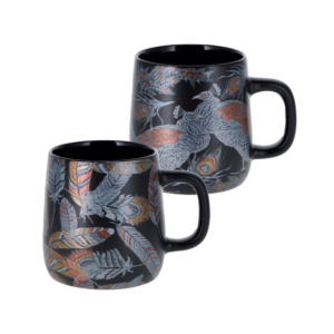 Pack de dos tazas de porcelana 'Peacock & Feathers' 395 ml, 2 diseños surtidos