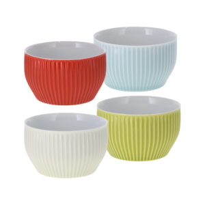 Pack 4 tazones de té de porcelana 250 ml, acanalado longitudinalmente