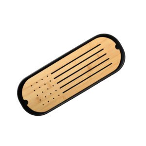 TEA TABLE – Bandeja rectangular de stoneware con base de bambú (40 × 15 × 3 cm)