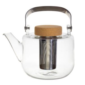 WENCKE – Tetera de cristal 1,2 L con colador de acero inoxidable y tapa de corcho