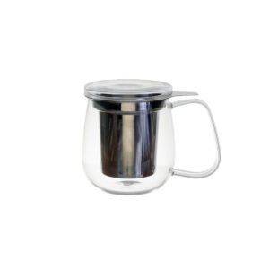 NETA – Vaso de cristal 450 ml con tapa de cristal y colador de acero inoxidable