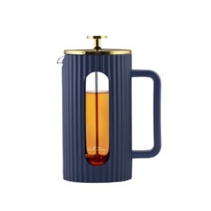 Cafetera y tetera “French Press” 1 L en color añil con tapa dorada (vidrio borosilicato, acero inoxidable, PP)