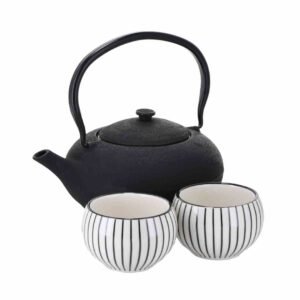 SHANXI – Juego de té “Vintage-look” (tetera de hierro 1,0 L + tazas de porcelana 110 ml) en caja de regalo